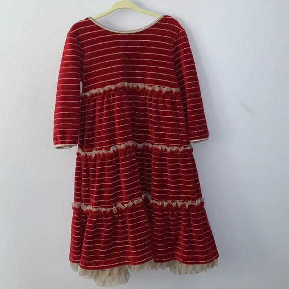 Hanna Andersson size 110 US 5 dark red velvet long sleeve silver stripes tiered - Picture 3 of 6